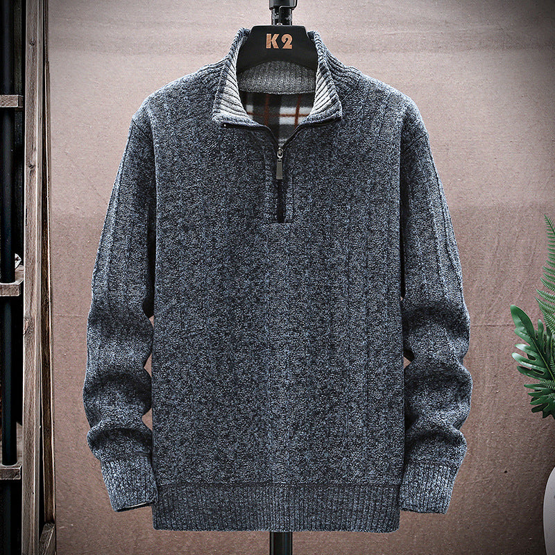 Herren Strickpullover mit Reißverschluss und Hochkragen Modern