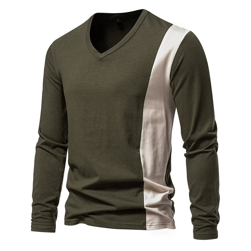 Herren Langarmshirt Modern V-Ausschnitt Farbblock Design