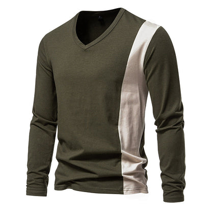 Herren Langarmshirt Modern V-Ausschnitt Farbblock Design