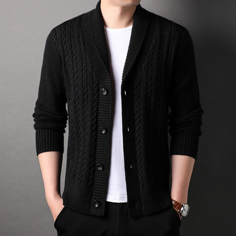 Herren Strickjacke Elegante Struktur Kragen Modern