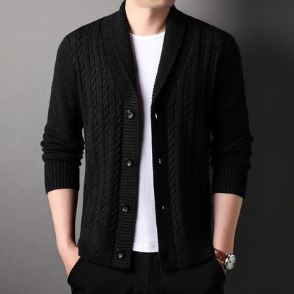 Herren Strickjacke Elegante Struktur Kragen Modern