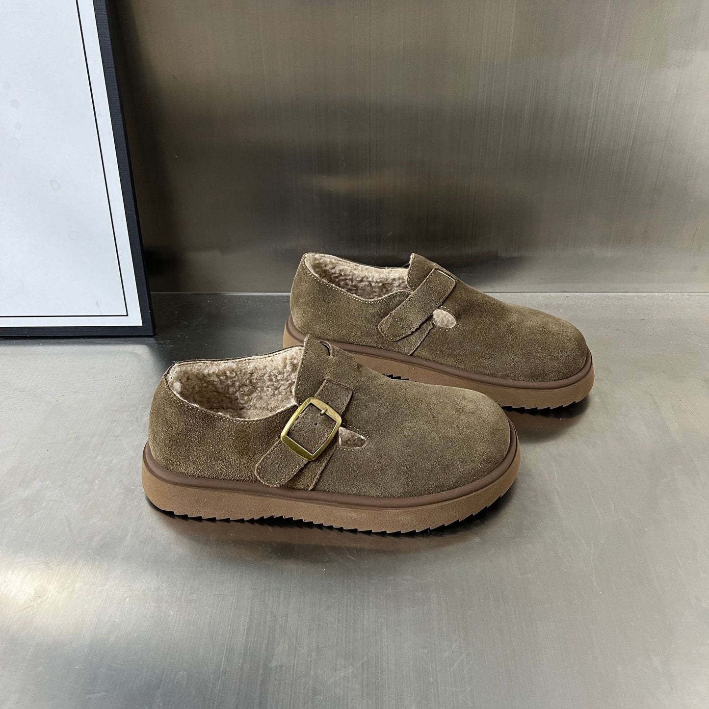 Damen Clogs Warm Bequem mit Schnallenverschluss