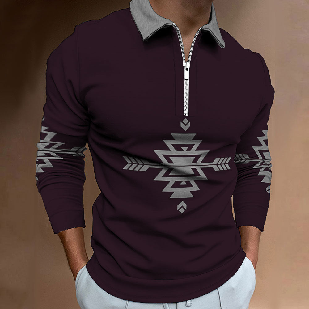 Herren Langarmshirt Ethno Design Reißverschluss Modern