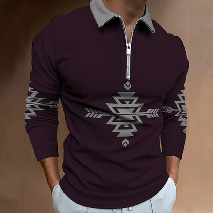 Herren Langarmshirt Ethno Design Reißverschluss Modern