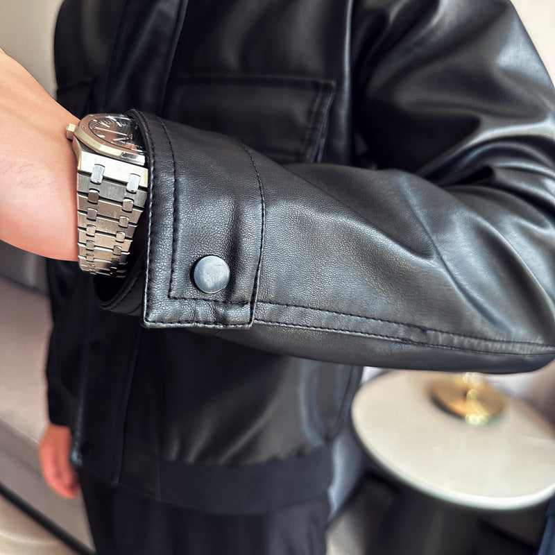Herren Lederjacke Elegant mit Taschen Schwarz