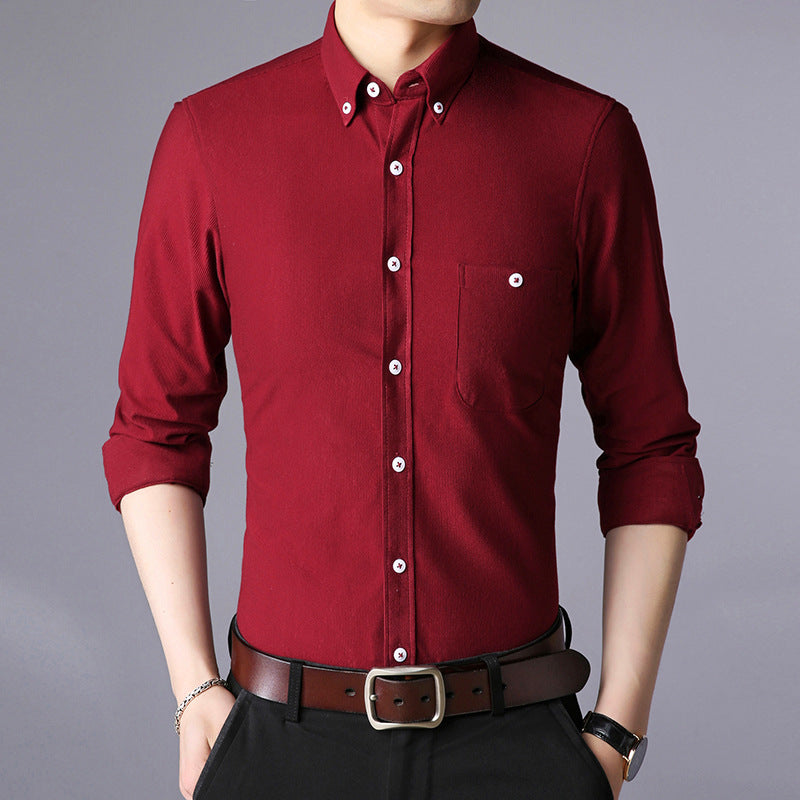 Herren Langarmhemd Klassisch Slim Fit Button Down Kragen
