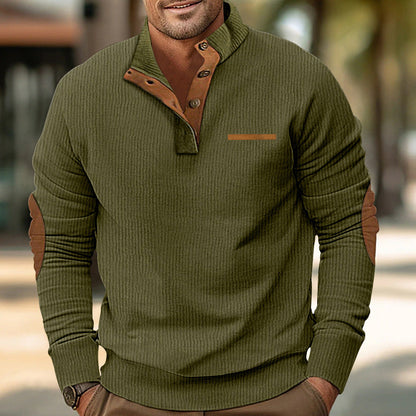 Herren Pullover Reißverschluss Leder Details Modern