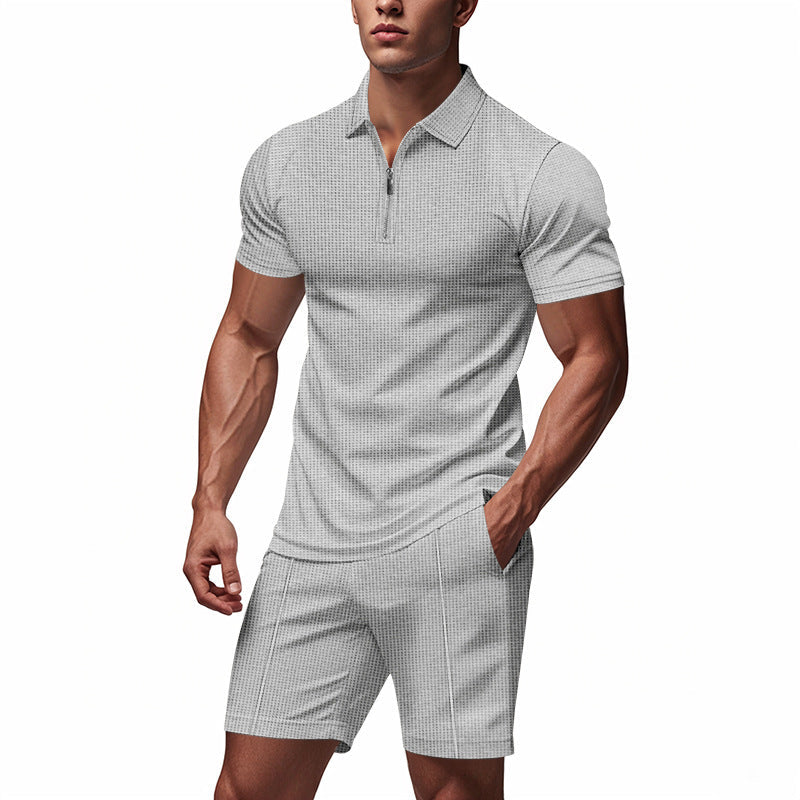 Herren Sportset Kurzarm Reißverschluss Funktionsshirt Modern