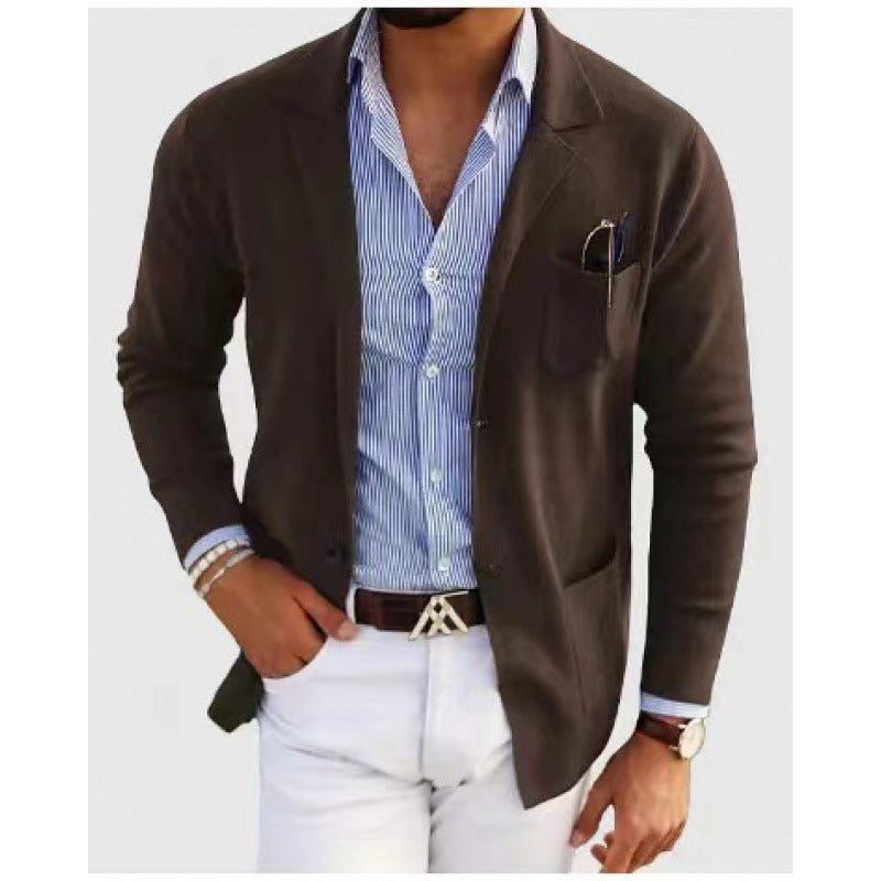 Herren Strickblazer Klassisch Elegant Mit Taschen