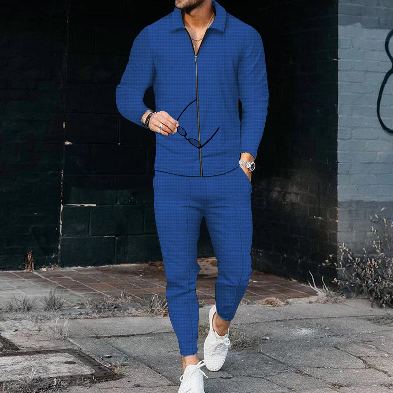 Herren Freizeitanzug Set Modern Rippenmuster Mit Reißverschluss