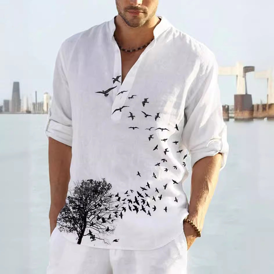 Herren Leinenhemd mit trendigem Druck Berlin Style
