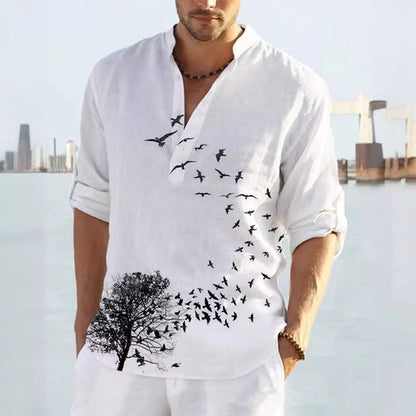 Herren Leinenhemd mit trendigem Druck Berlin Style