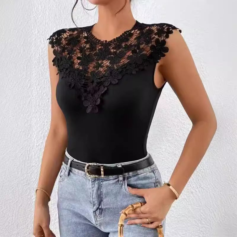 Damen Bodysuit mit Spitze und Glitzer Applikation
