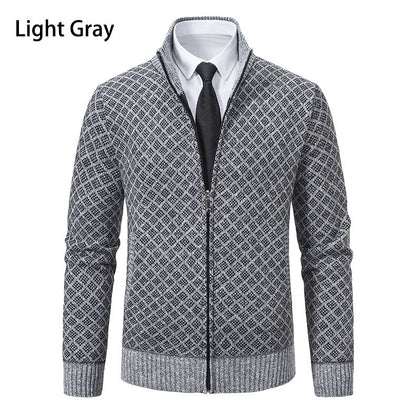 Herren Strickjacke Rautenmuster Reißverschluss Modern