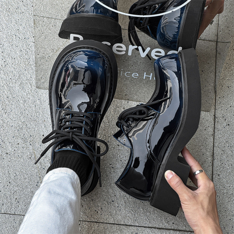 Damen Schnürschuhe Hochglänzend Dicke Sohle Modisch
