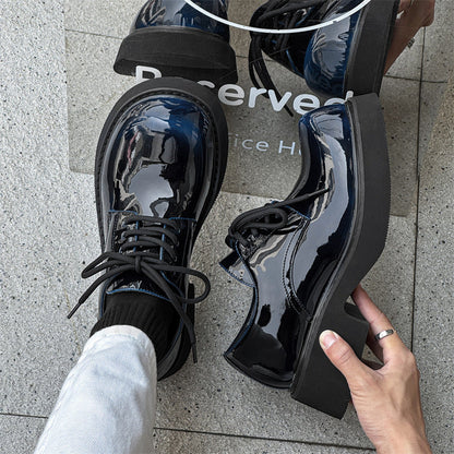 Damen Schnürschuhe Hochglänzend Dicke Sohle Modisch