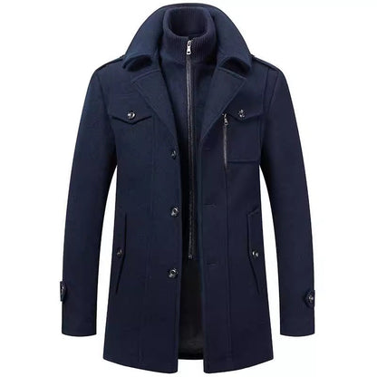 Herren Wollmantel Eleganter Wintermantel Mit Abnehmbarer Kapuze