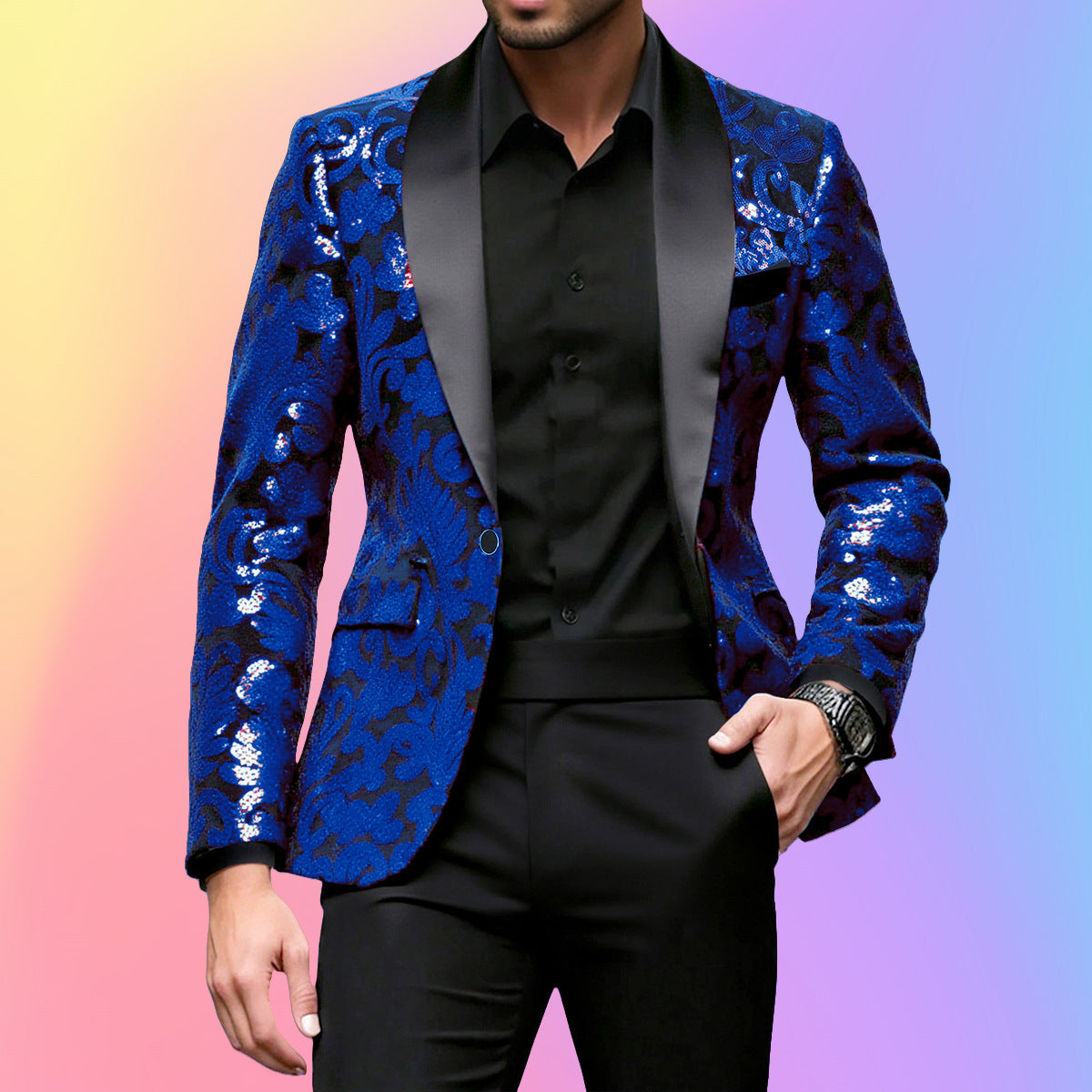 Herren Abendblazer Glitzernd Elegant Schwarzer Smokingsanzug