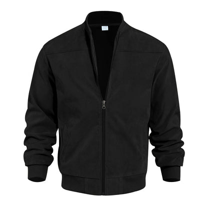 Herren Bomberjacke Modern Mikrofaser Schwarz Elegant