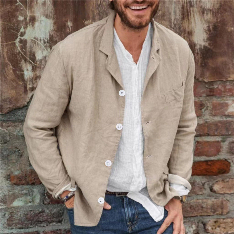 Herren Leinenjacke Lässig Modern mit Knöpfen