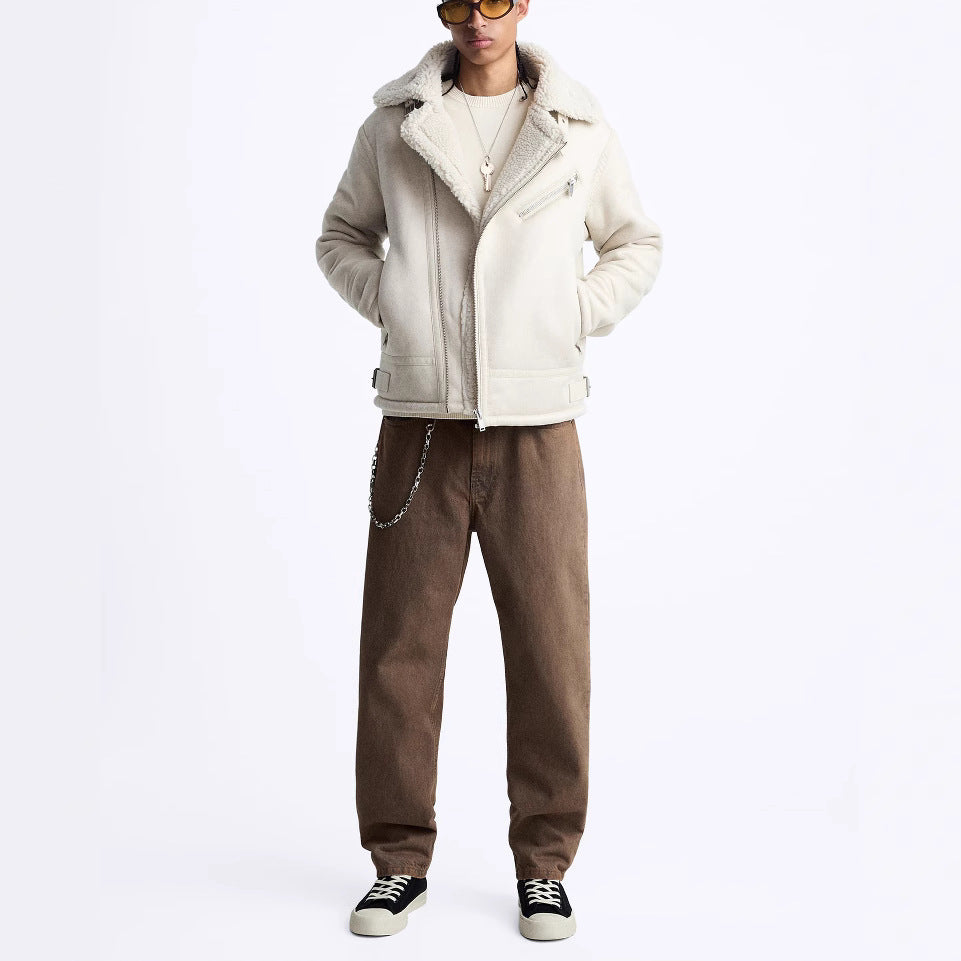 Leder Bikerjacke Herren Weiches Futter Verstellbar