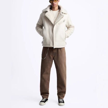 Leder Bikerjacke Herren Weiches Futter Verstellbar