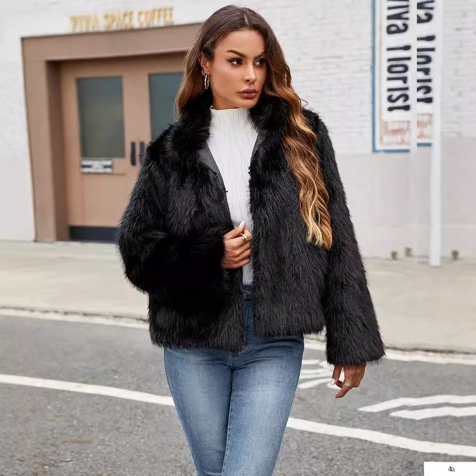 Damen Kurzjacke Kunstfelljacke Trendig Luxuslook