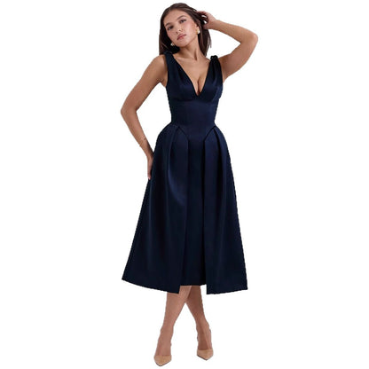 Damen Maxikleid V-Ausschnitt Elegant Lang