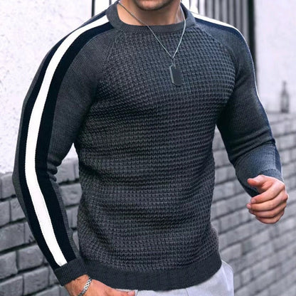 Strickpullover Herren Modern mit Kontrastärmeln und Muster