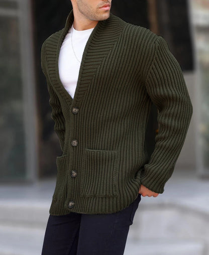 Herren Strickjacke V-Ausschnitt Kontrastknöpfe Modern