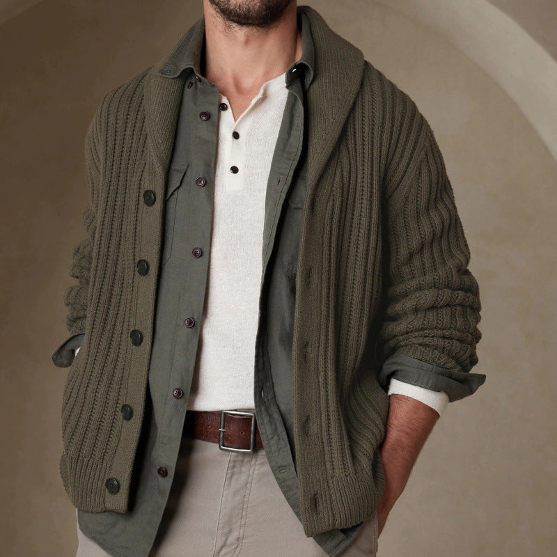Herren Strickjacke Modern Zopfmuster Umlegekragen Klassisch - BerlinGlamour