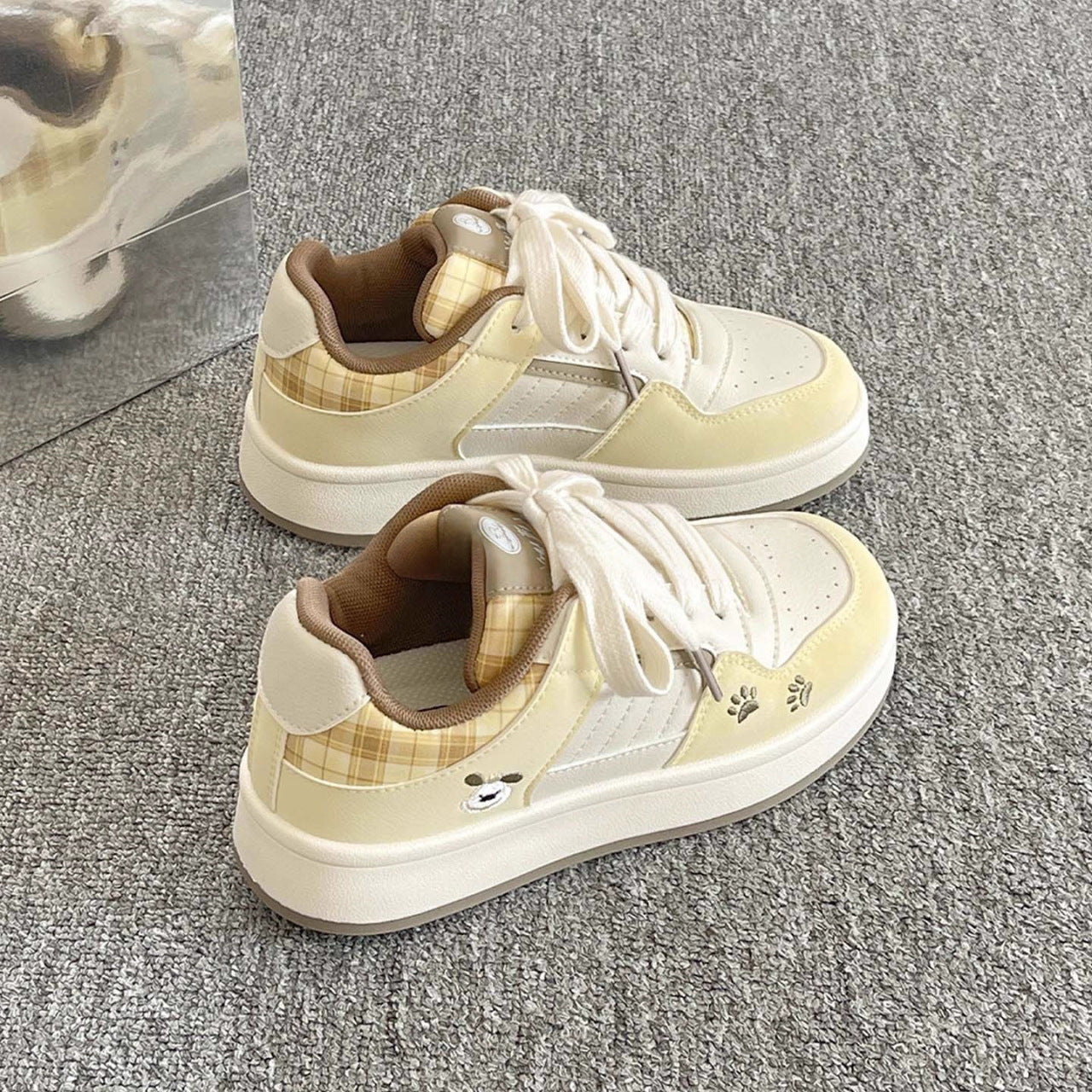 Damen Sneaker Retro Kariert Bequem Sportlich