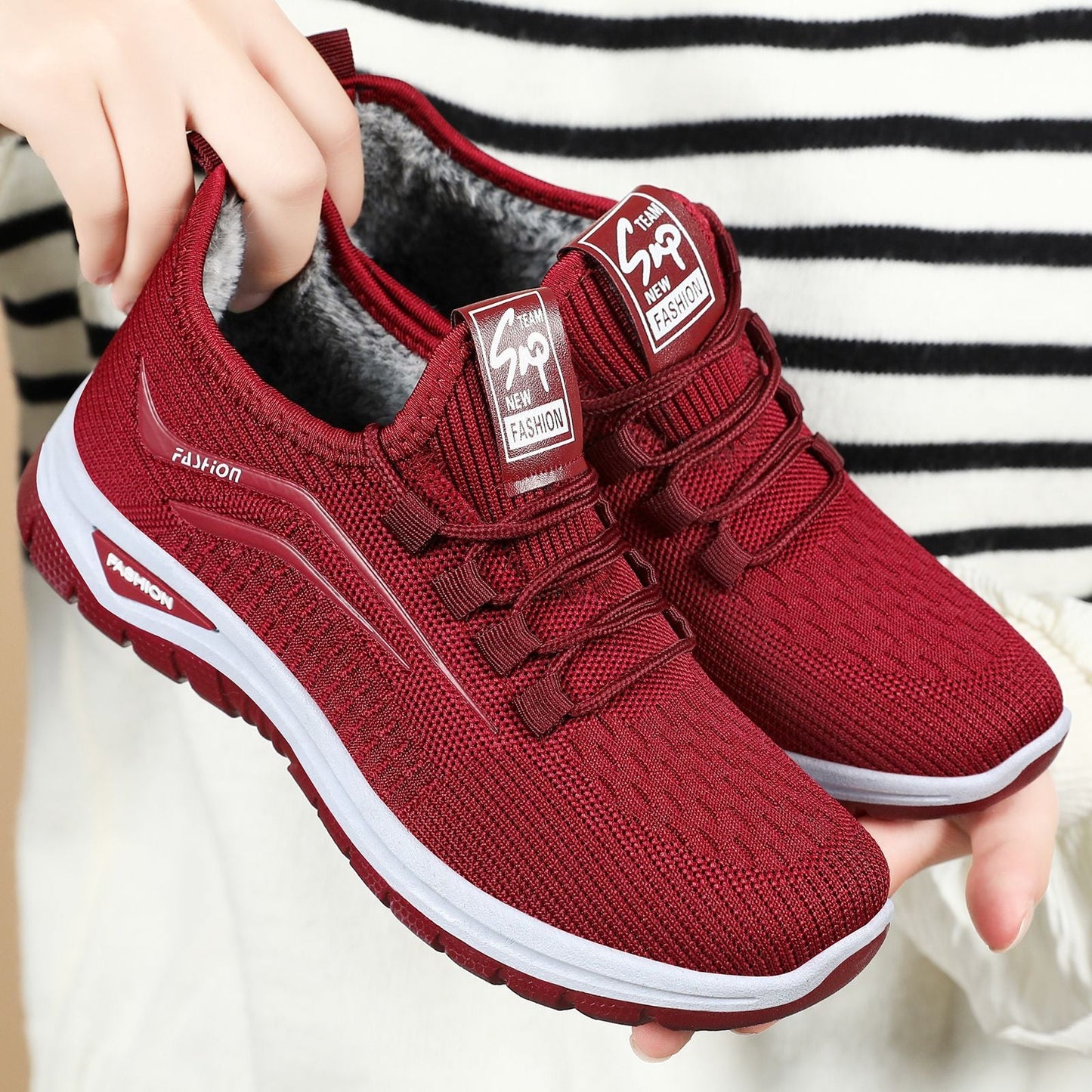 Damen Sneaker Warm Elastisch Schnellschnürsystem