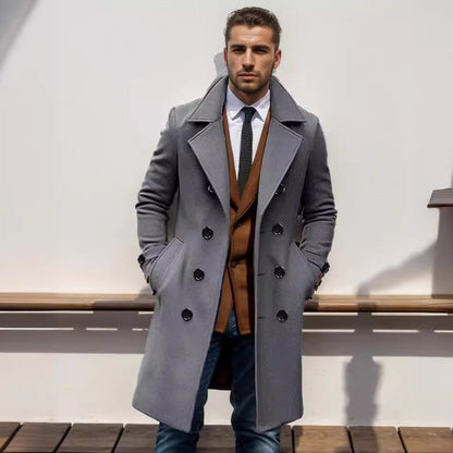 Herren Trenchcoat Eleganter Wollmantel Doppelreihig