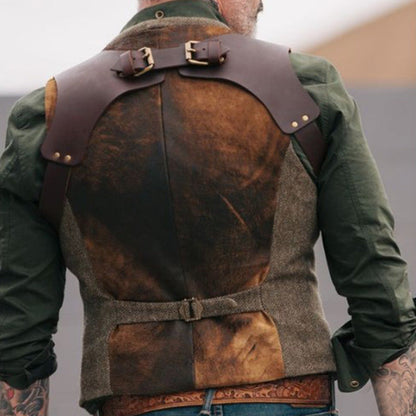 Herren Weste Leder Vintage Stil mit Trägern