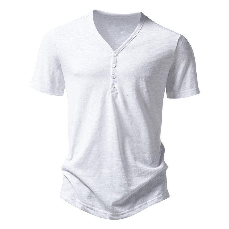 Herren Kurzarm-Shirt V-Ausschnitt Knopfleiste Modern