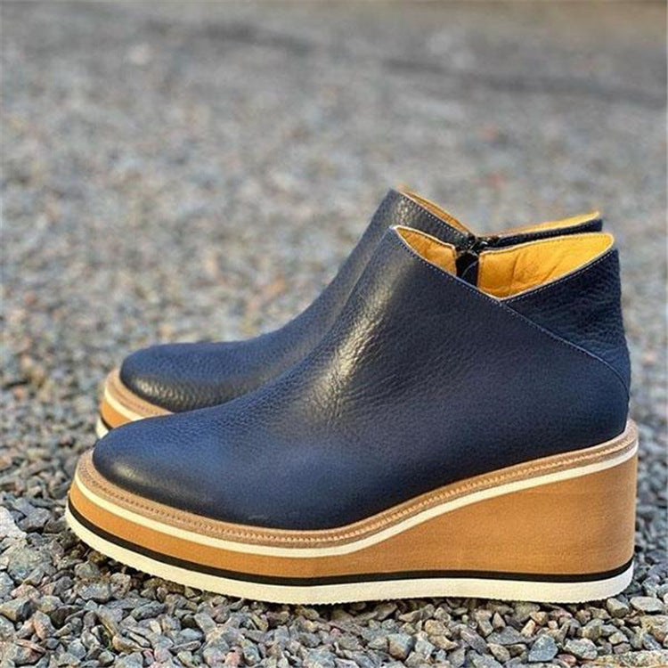 Damen Stiefeletten Wedge Hoch Heel Lederspitze Rutschfest