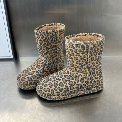 Damen Boots Leopardenmuster Weich Warm