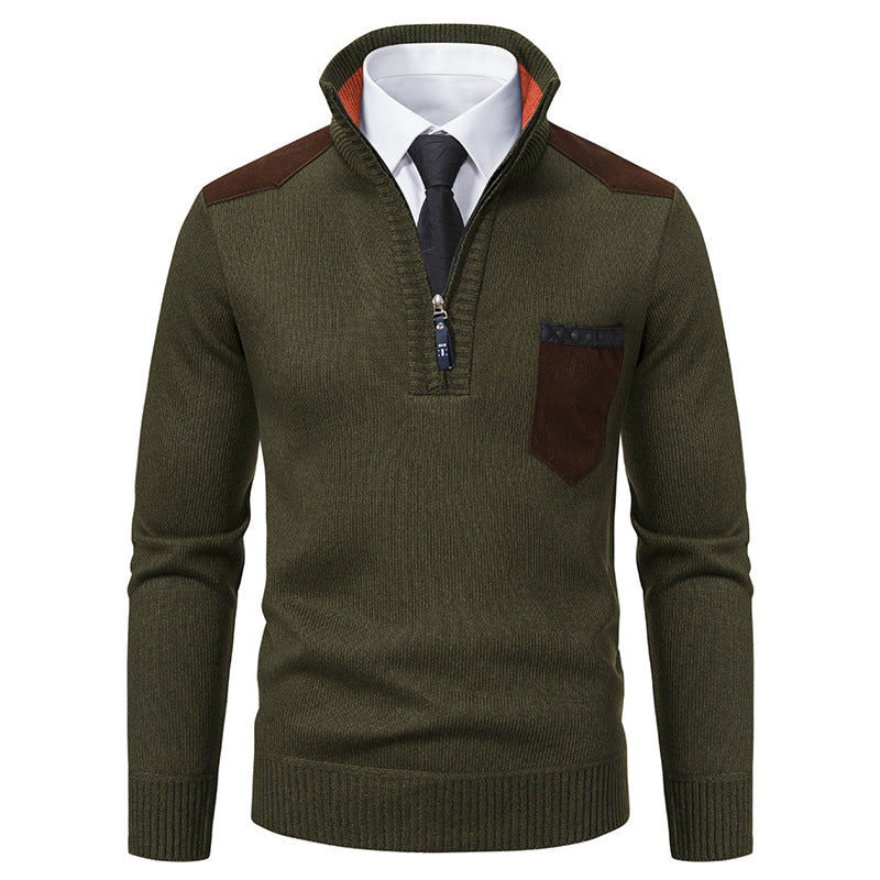 Herren Pullover Stehkragen Reißverschluss Kontrast
