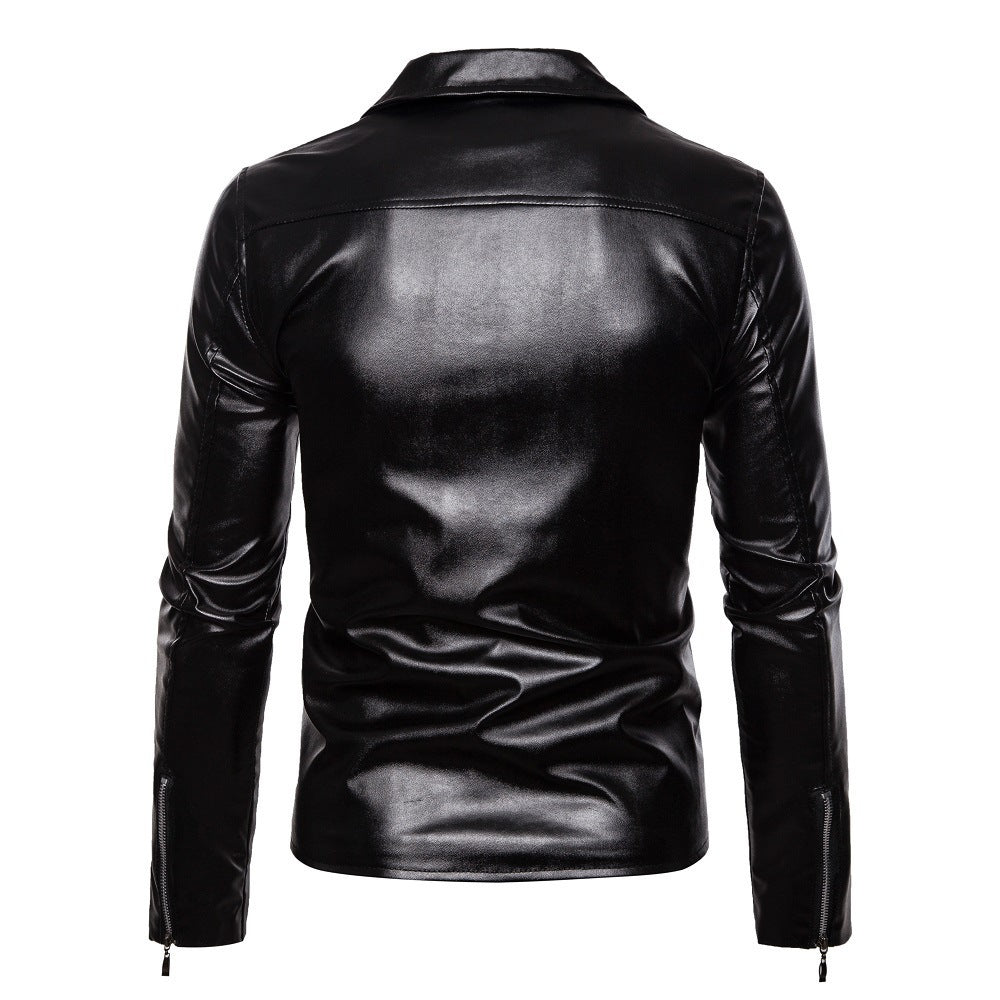 Lederjacke Herren Modern Asymmetrisch Reißverschluss Schwarz