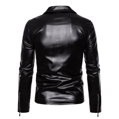 Lederjacke Herren Modern Asymmetrisch Reißverschluss Schwarz