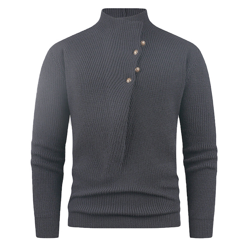 Herren Strickpullover Asymmetrisch Holzknöpfe Modern