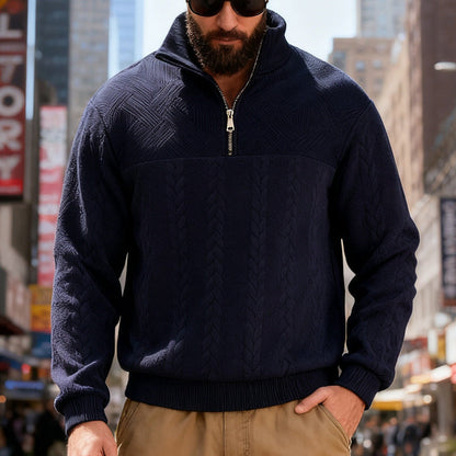 Herren Fleecepullover Halbzipper Strukturmuster Winterwarm