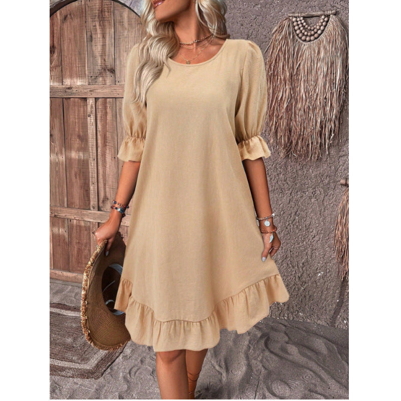 BerlinGlamour lockeres Kleid mit Swing-Ärmeln und Rundhalsausschnitt