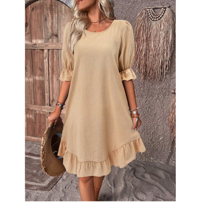 BerlinGlamour lockeres Kleid mit Swing-Ärmeln und Rundhalsausschnitt