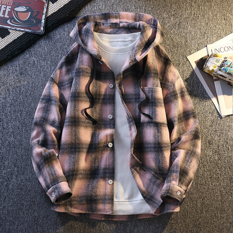Herren Flanelljacke Kariert Kapuze Knopfverschluss Modern - BerlinGlamour