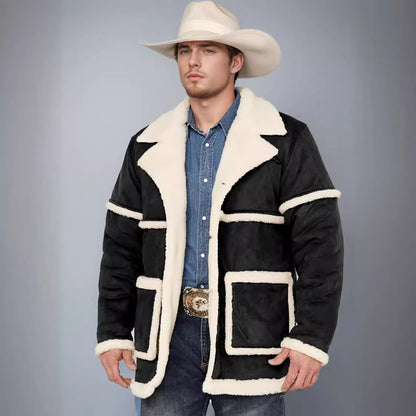 Herren Lammfelljacke Robust Breiter Kragen Echtes Leder