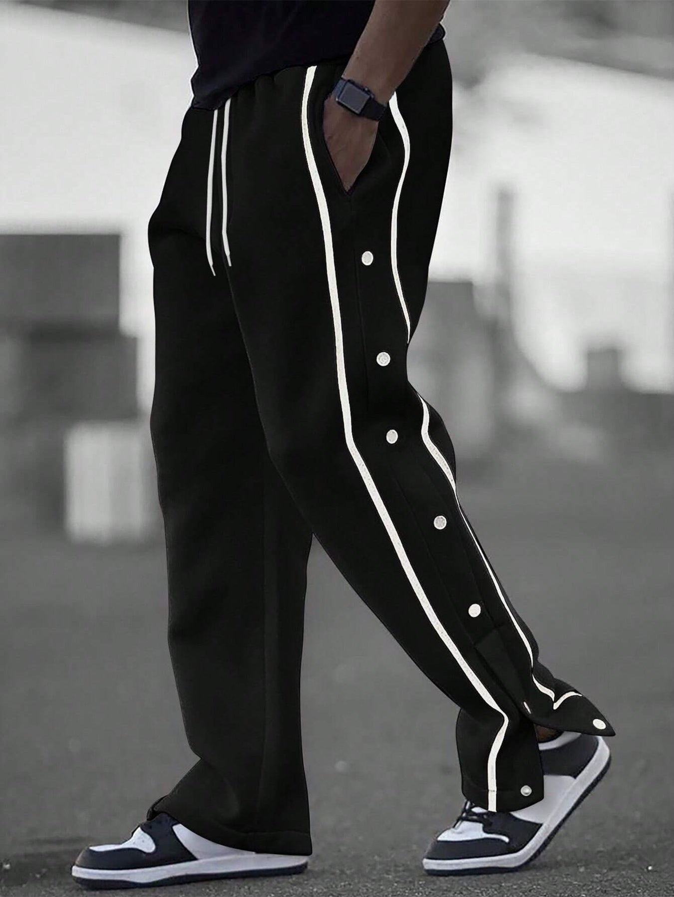 Herren Freizeithose Sportlich Mit Druckknöpfen Modern