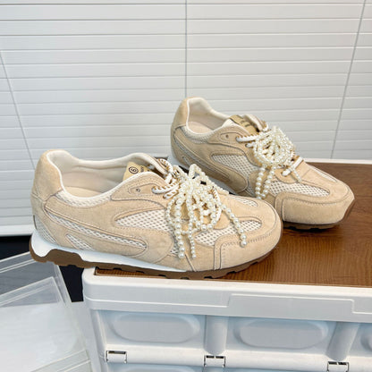 Damen Sneaker Komfortabel Mesh Leicht mit Perlen Dekoration