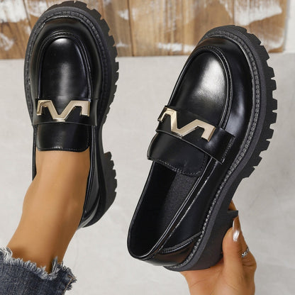 Damen Loafers Robust Schnalle Schuhe Modern
